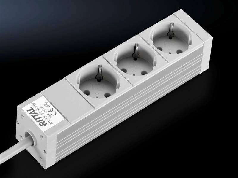 Rittal DK 7240.110 DK Socket strip, CEE 7/3 (type F), 3-way, 250 V, 16 A, LHD: 262,6x44x44 mm, Without switch Turkey