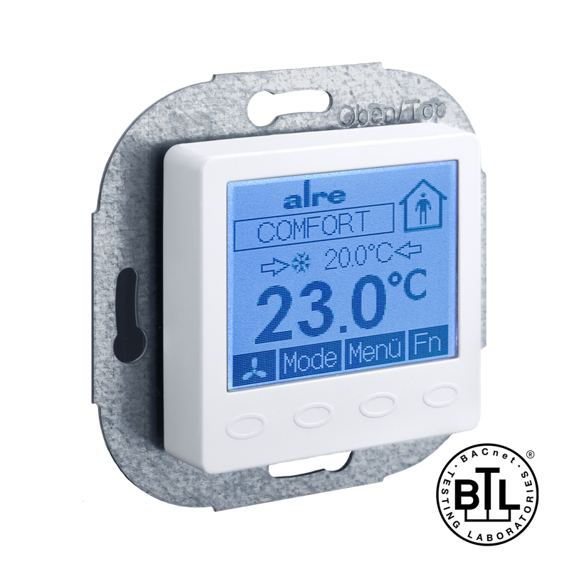 Alre KTRBUu217.456#27 BACnet room controller flush-mounted, 230V AC, cover 50x50mm, traffic/studio white, gloss Turkey