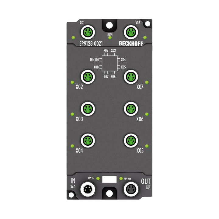 Beckhoff EP9128-0021 EtherCAT Box, 8-port junction, EtherCAT, 100 Mbit/s, 24 V DC, M8 Turkey