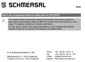 Schmersal Note to the occupational health and safety directive 2013/35/EU