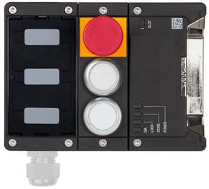 Euchner MGB2-I-BR-U-XB2S0-LB-R-158398 Interlocking module MGB2-I-BR (2 pushbuttons, emergency stop, door hinge on right)