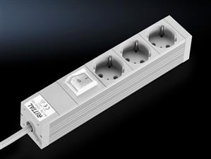 Rittal DK 7240.120 DK Socket strip, CEE 7/3 (type F), 3-way, 250 V, 16 A, LHD: 306,6x44x44 mm, With rocker switch