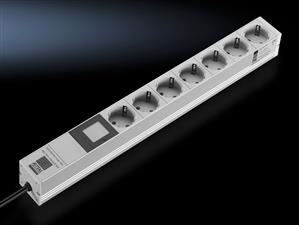 Rittal DK 7240.301 DK Socket strip, CEE 7/3 (type F), 7-way, 230 V (AC), 16 A, LHD: 482,6x45x50 mm, with display