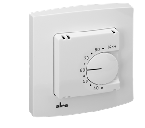 Alre FHY 101.060#21 Room hygrostat, flush-mounted, 24V AC to 230V AC, 35…85% rH, two-way contact, alre frame, cover 50x50mm, pure white, gloss