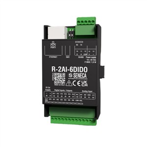 Seneca R-2AI-6DIDO Ethernet module, 2 analog inputs with 16-bit ADC, and 6 digital inputs/outputs