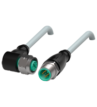 Pepperl+Fuchs V1-WV4A-10M-PVC-V1-GV4A Cordset M12 socket angled to M12 plug straight stainless steel 14404, A-coded, 4-pin, PVC cable grey
