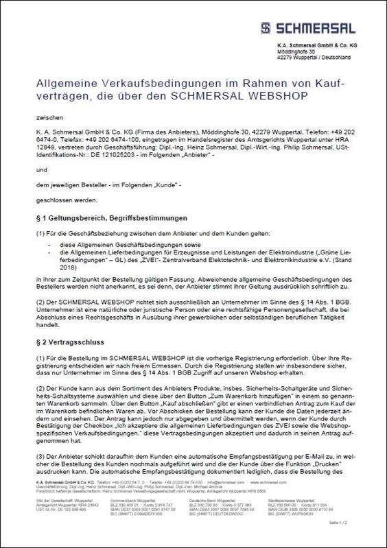 Schmersal Terms and conditions Webshop Turkiye