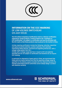 Schmersal Customer information about CCC-Approval Turkiye