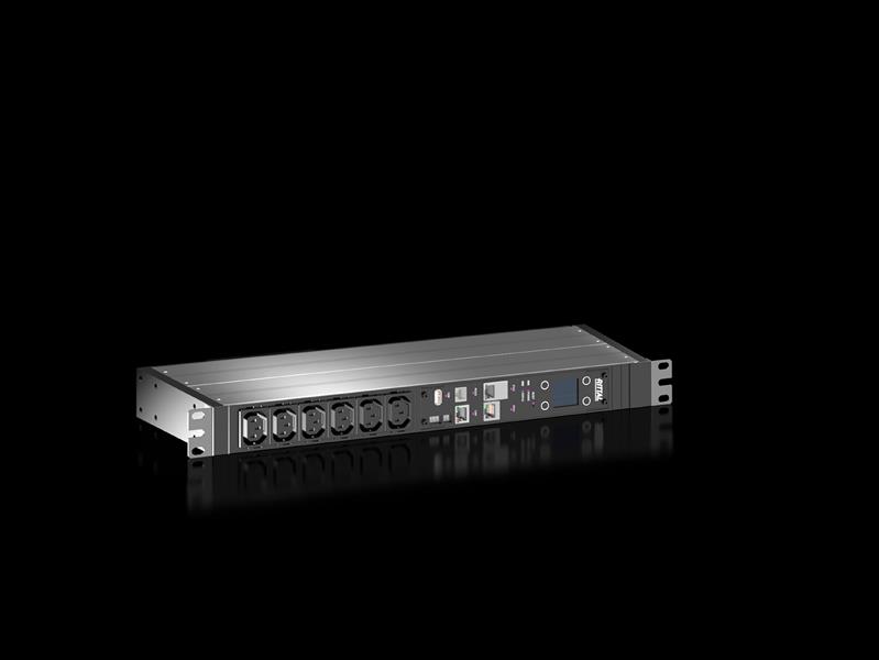 Rittal DK 7979.502 DK PDU ilave ölçümlü, kompakt basic güç dağıtımı, çıkış başına enerji ölçümü dahil, network ara yüzlü ve ekranlı ile GYD: 450x44x144 mm, IEC 60 320: 6x C13 Turkiye