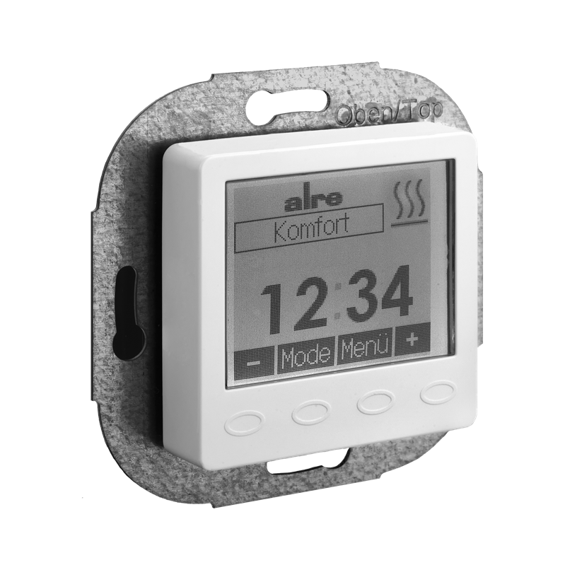 Alre HTRRUu210.021#27/V2 Room/underfloor temperature controller with timer, flush-mounted, cover 50x50mm, traffic/studio white, gloss Turkiye
