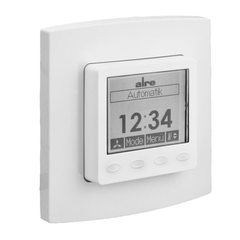 Alre KTRRUu257.456#21/V2 Room thermostat with timer, heating/cooling, flush-mounted, 24V AC/V DC, alre frame, cover 50x50mm, pure white, gloss Turkiye