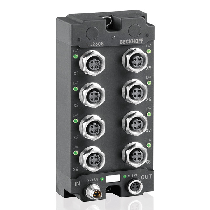 Beckhoff CU2608 Infrastructure, 8-port switch, Ethernet, 100 Mbit/s, 24 V DC, M12 Turkiye