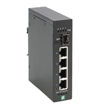 Pepperl+Fuchs ICRL-U-4RJ45/SFP-PoE-G-DIN Ethernet unmanaged PoE switch with 4 RJ45 gigabit ports, one gigabit SFP slot and fault alarm