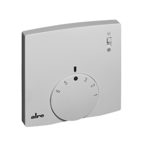 Alre RTBSB-201.065/02 Room thermostat, surface-mounted super flat, 5…30…°C, 230V AC, 2(1)A, two-way contact, heating/cooling switch, scale *…6