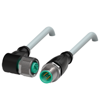 Pepperl+Fuchs V1-W-5M-PVC-V1-G Cordset M12 socket angled to M12 plug straight A-coded, 4-pin, PVC cable grey