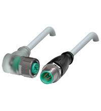 Pepperl+Fuchs V1-W-E2-10M-PUR-V1-G Cordset M12 socket angled A-coded LED 3-pin to M12 plug straight A-coded 3-pin, PUR cable grey