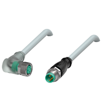 Pepperl+Fuchs V3-WM-E2-2M-PUR-V3-GM Cordset M8 socket angled A-coded LED 3-pin to M8 plug straight A-coded 3-pin, PUR cable grey