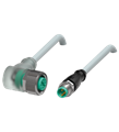 Pepperl+Fuchs V1-W-E2-2M-PUR-V3-G Cordset M12 socket angled A-coded LED 4-pin to M8 plug straight A-coded 3-pin, PUR cable grey