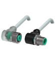 Pepperl+Fuchs V1-W-E2-5M-PVC-V1-W Cordset M12 socket angled A-coded LED 3-pin to M12 plug angled A-coded 3-pin, PVC cable grey