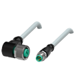Pepperl+Fuchs V11-W-3M-PUR-V3-GM Cordset M12 socket angled to M8 plug straight A-coded, 3-pin, PUR cable grey